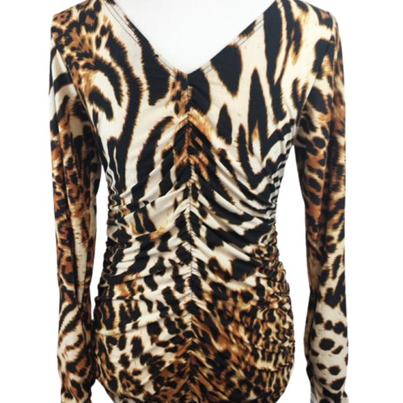 ISABEL Black & Brown Leopard Print Pullover Blouse Women's M - Picture 5 of 6